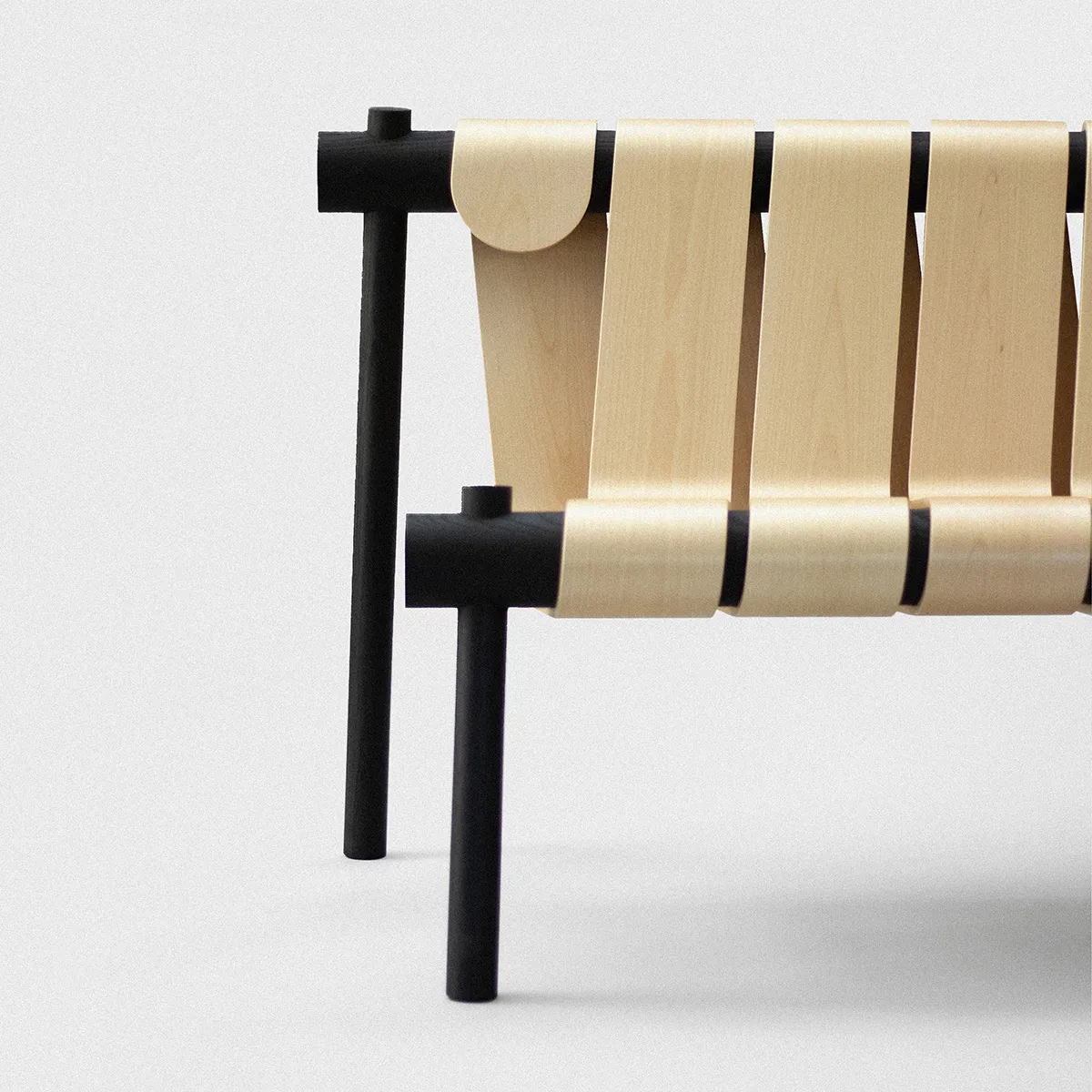 Serpentin bench by Marc Hoogendijk for NOLA featuring swirling form continuous birch wood construction