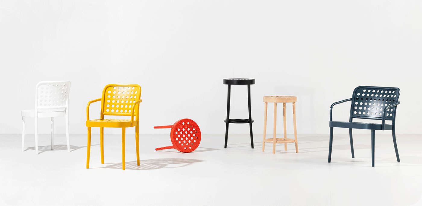 TON 822 furniture range including chairs stools lounge versions bentwood construction