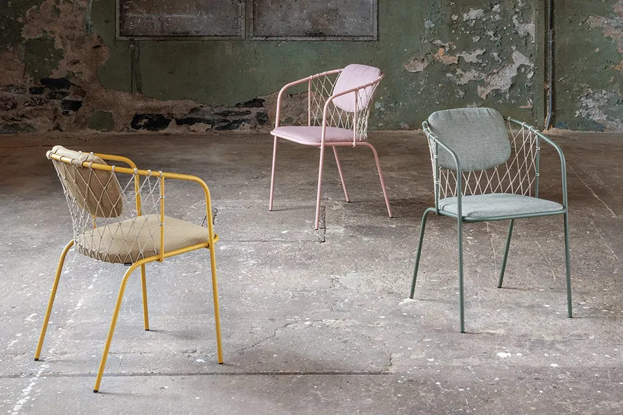 Mia Cullin Yarn armchair unique environmentally friendly design featuring hemp strings and sustainable materials