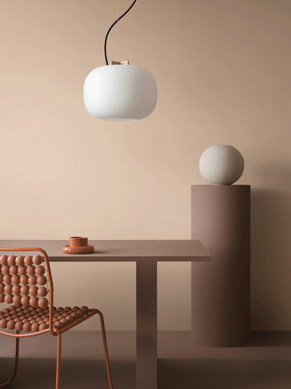 Porla pendant lamp by Halskov Dalsgaard for Ateljé Lyktan showcasing Scandinavian design with oak and opal glass shade