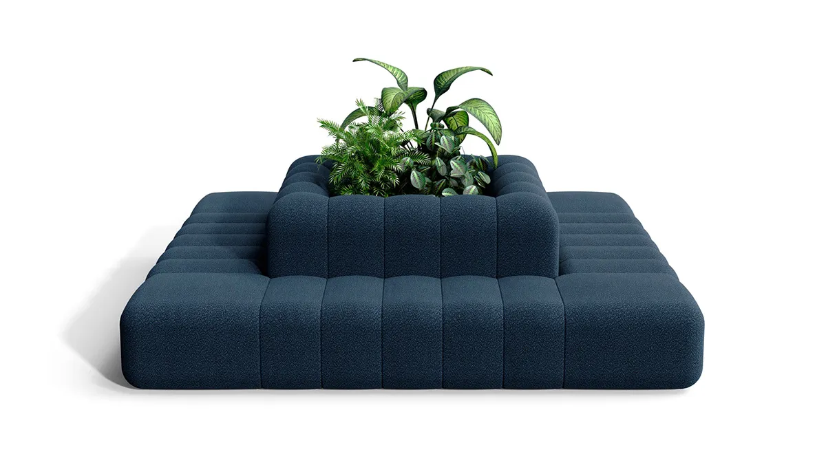 BOB Corner by Thomas Bernstrand and Stefan Borselius enabling sharp angular configurations for Blå Station's modular sofa system.