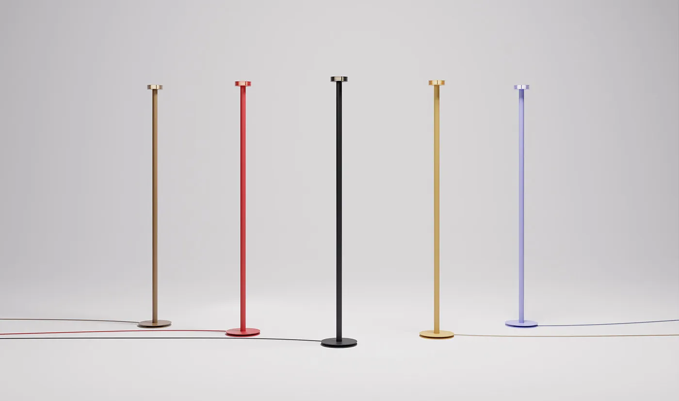 Sprinkle floor lamp by Note Design Studio featuring distinctive geometric rings and colorful finish options