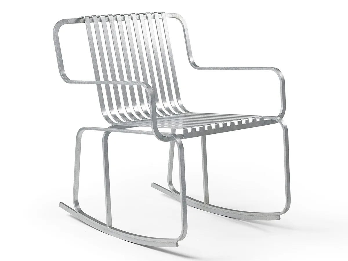 Verv rocking chair by Fanny Axnér and Siri Boekhout for Nola in galvanized steel with generous proportions