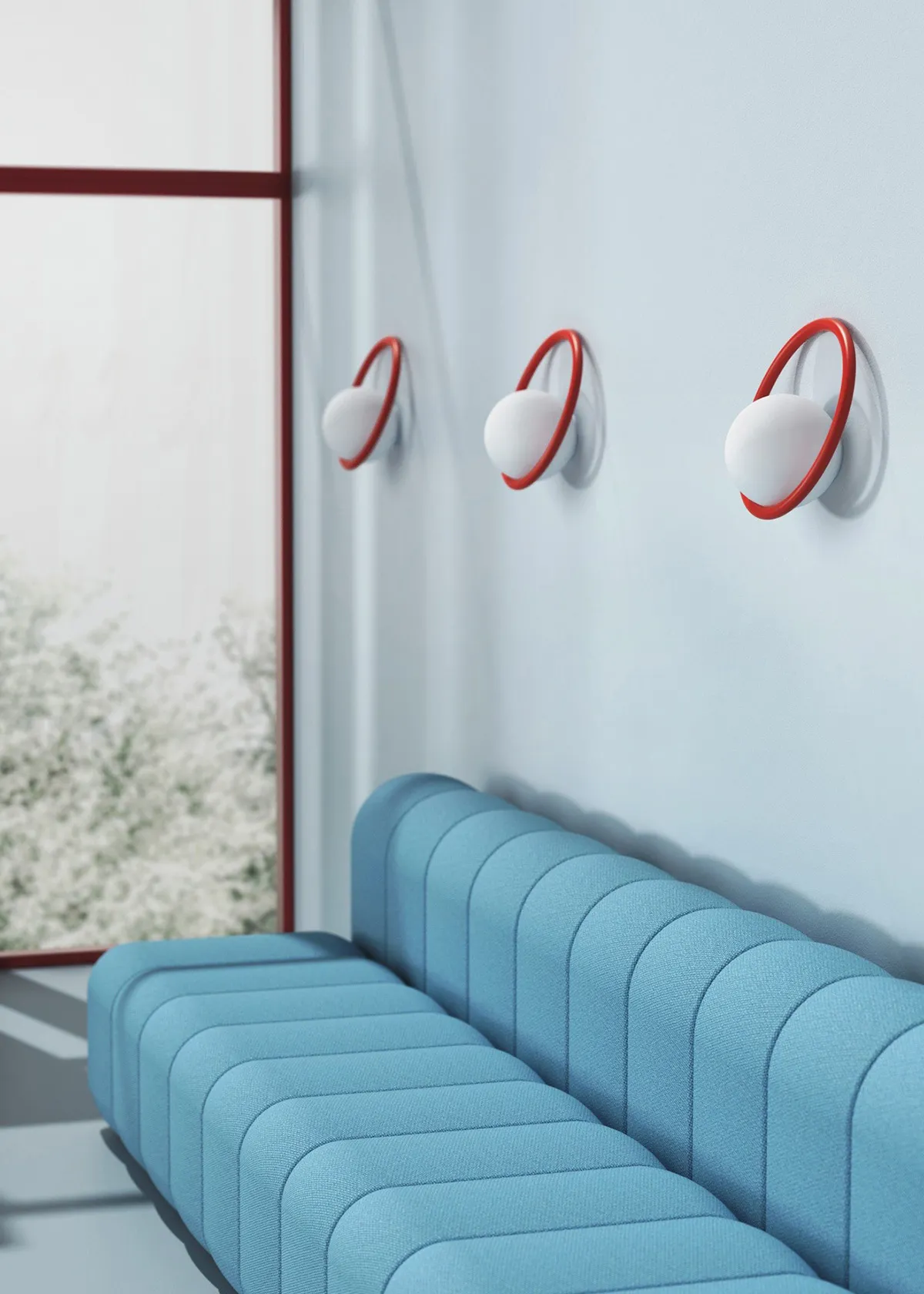 Hula Hoop wall lamp by Stefan Borselius featuring colorful ring around opaline glass globe for Swedish Ninja design