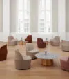 Gomo lounge collection featuring clean horizontal lines and generous upholstery designed by Hugo Passos for Fredericia