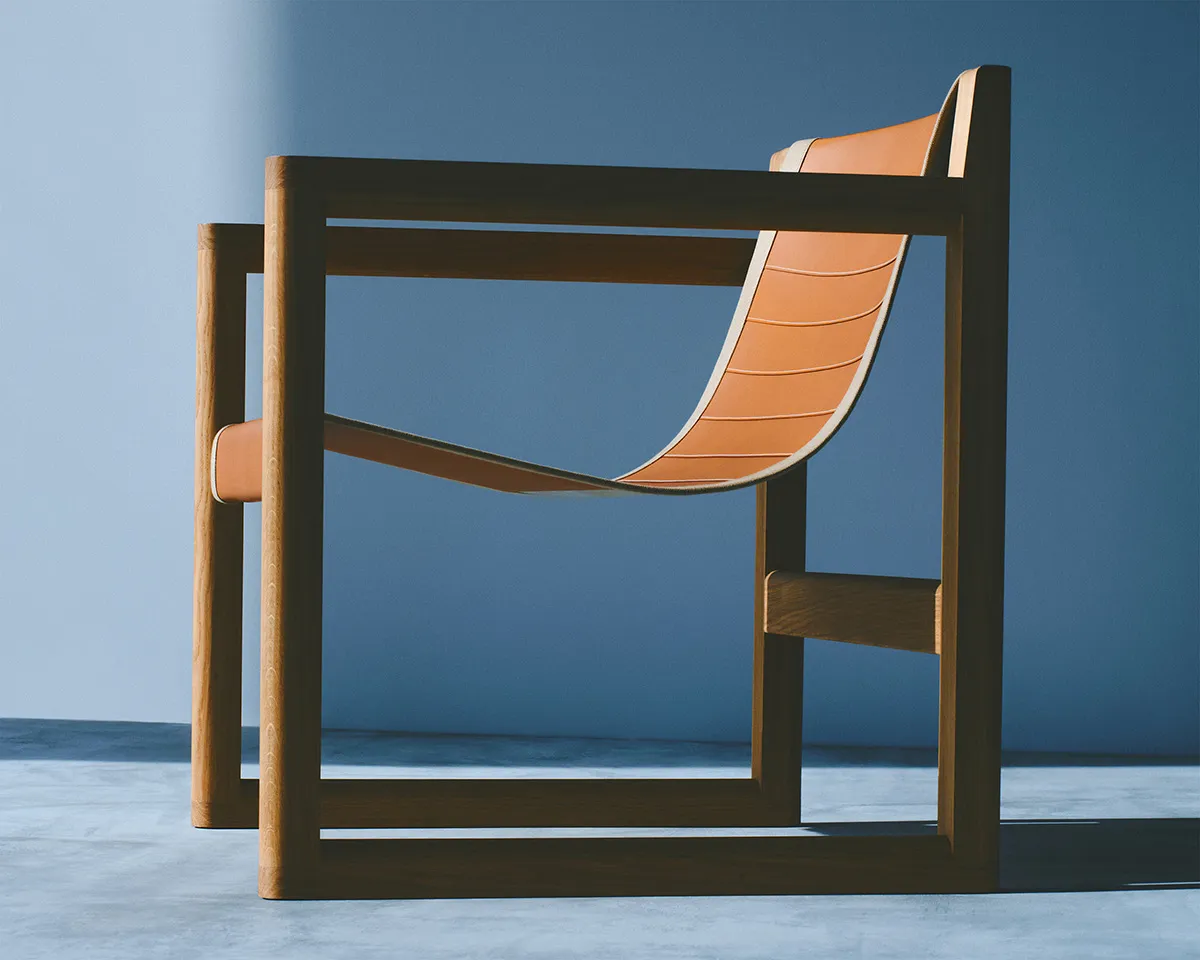 Ancelle d'Hermès armchair featuring clean sculptural form designed by Cecilie Manz for French luxury house Hermès