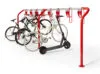 Styrupp vertical bike rack system featuring suspended storage for bicycles and scooters designed and manufactured by Nola
