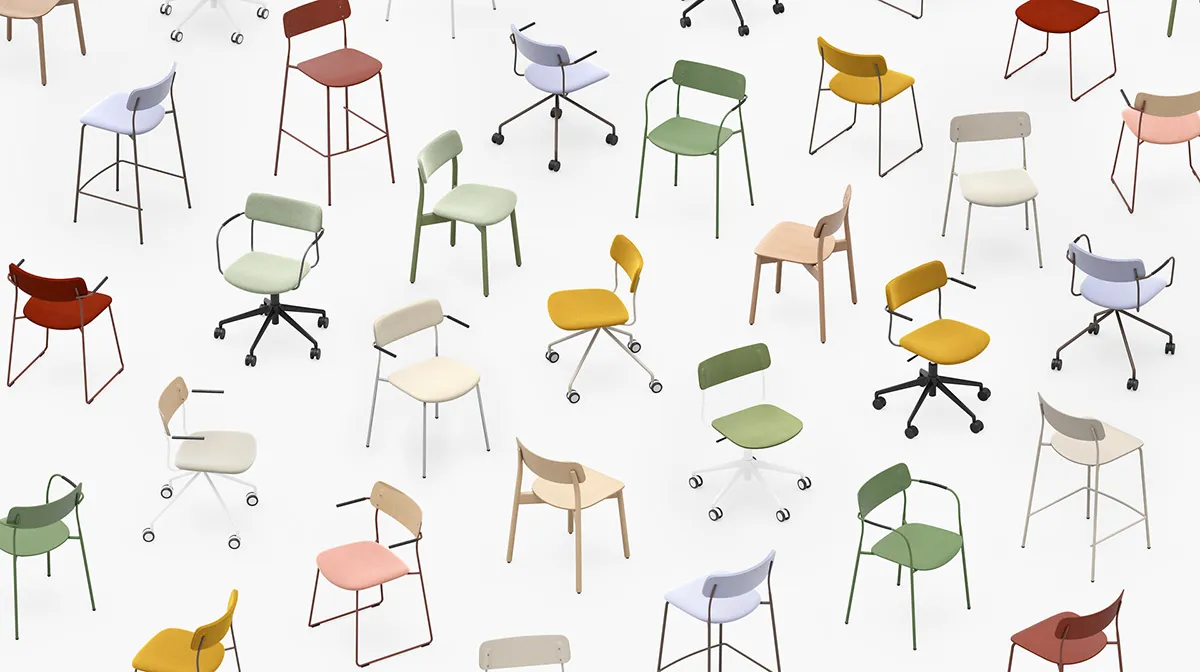 Martela's versatile Ella chair collection by Antti Kotilainen featuring responsibly produced materials and universal design.