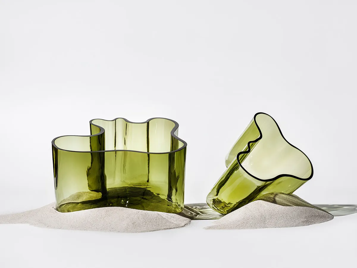 Limited edition hand-carved Aalto vases crafted from Finnish sand with artisanal techniques