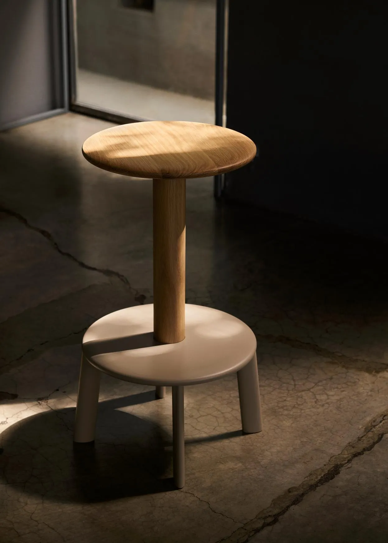 Totemic Massif bar and counter stools by Anderssen & Voll for Tradition with sculptural forms