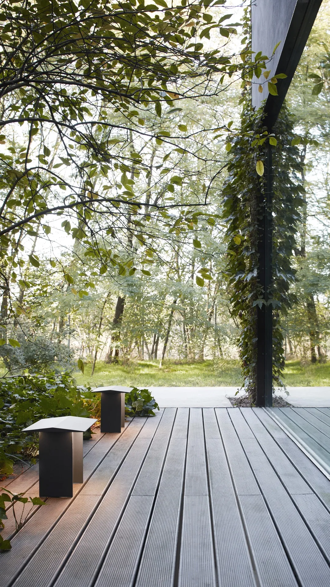 Norway-inspired Fienile outdoor lamp by Daniel Rybakken for Luceplan with architectural silhouette