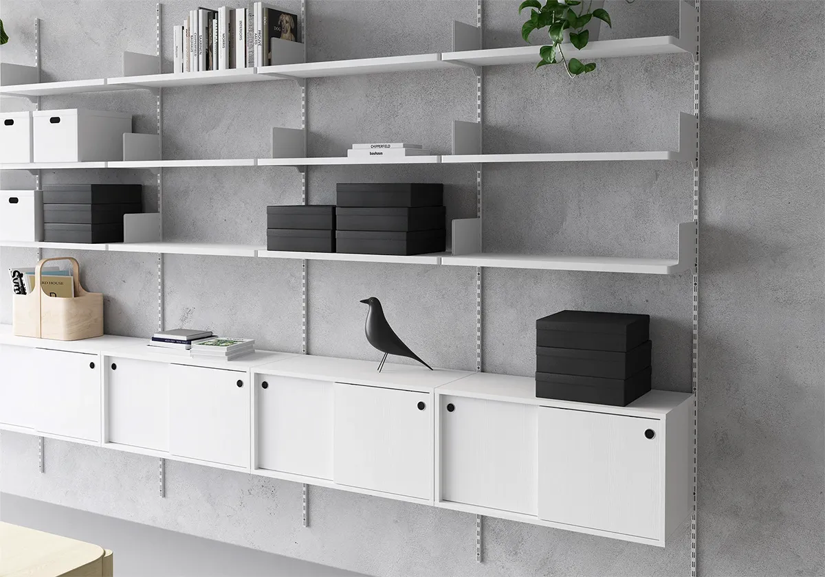 Innovative Ablis shelving system by Fredrik Mattson for Glimakra of Sweden with modular design