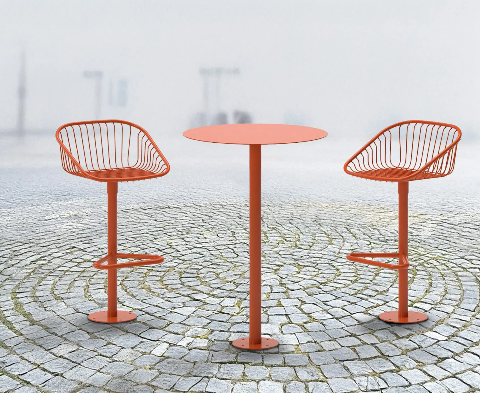 KORG bar stool and high table by Thomas Bernstrand for Nola featuring distinctive basket-inspired design language