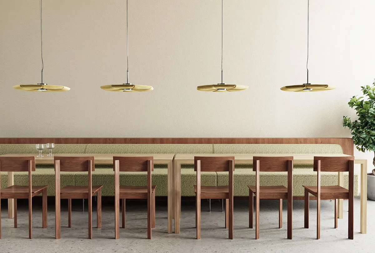 HIKARI in office environment demonstrating its dual functionality improving both illumination and sound management