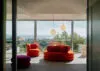 EASY series by Verner Panton for Verpan featuring chair, sofa and pouf with the designer's distinctive eye-catching silhouettes