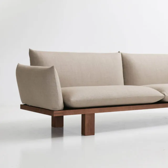 LESS sofa by LK Hjelle featuring new smoked oak frame option that enhances the minimalist design with rich material contrast