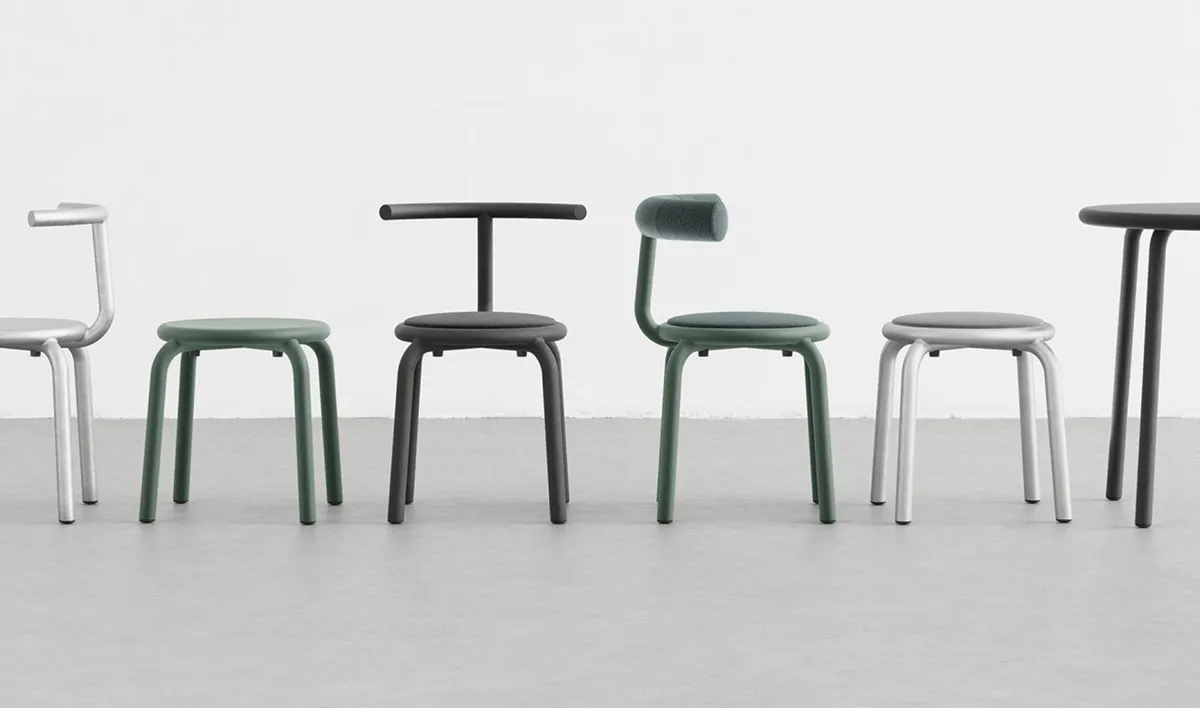 Form Us With Love's TORNO collection for Hallé featuring tables that blend industrial efficiency with craft tradition