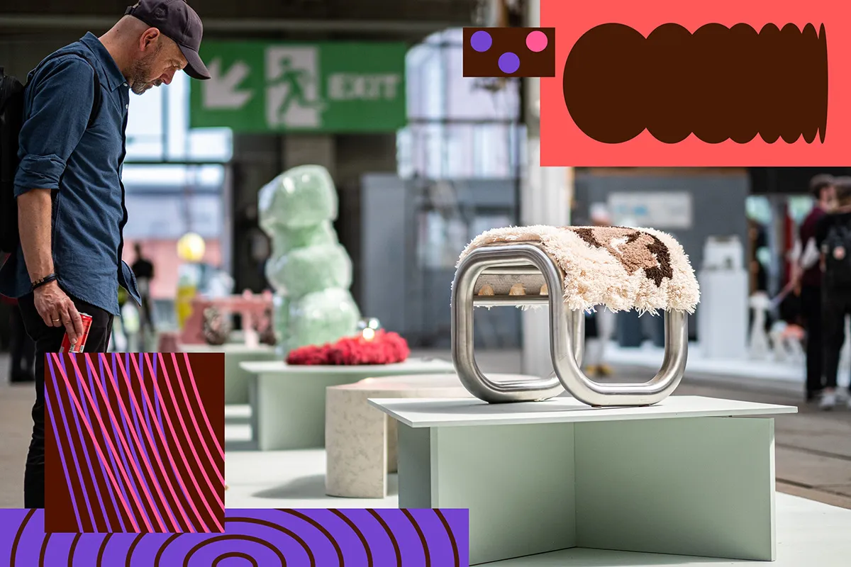 Diverse visitors exploring sustainability-focused exhibitions at Southern Sweden Design Days 2025, with designers presenting solutions for repurposing industrial materials in Malmö.