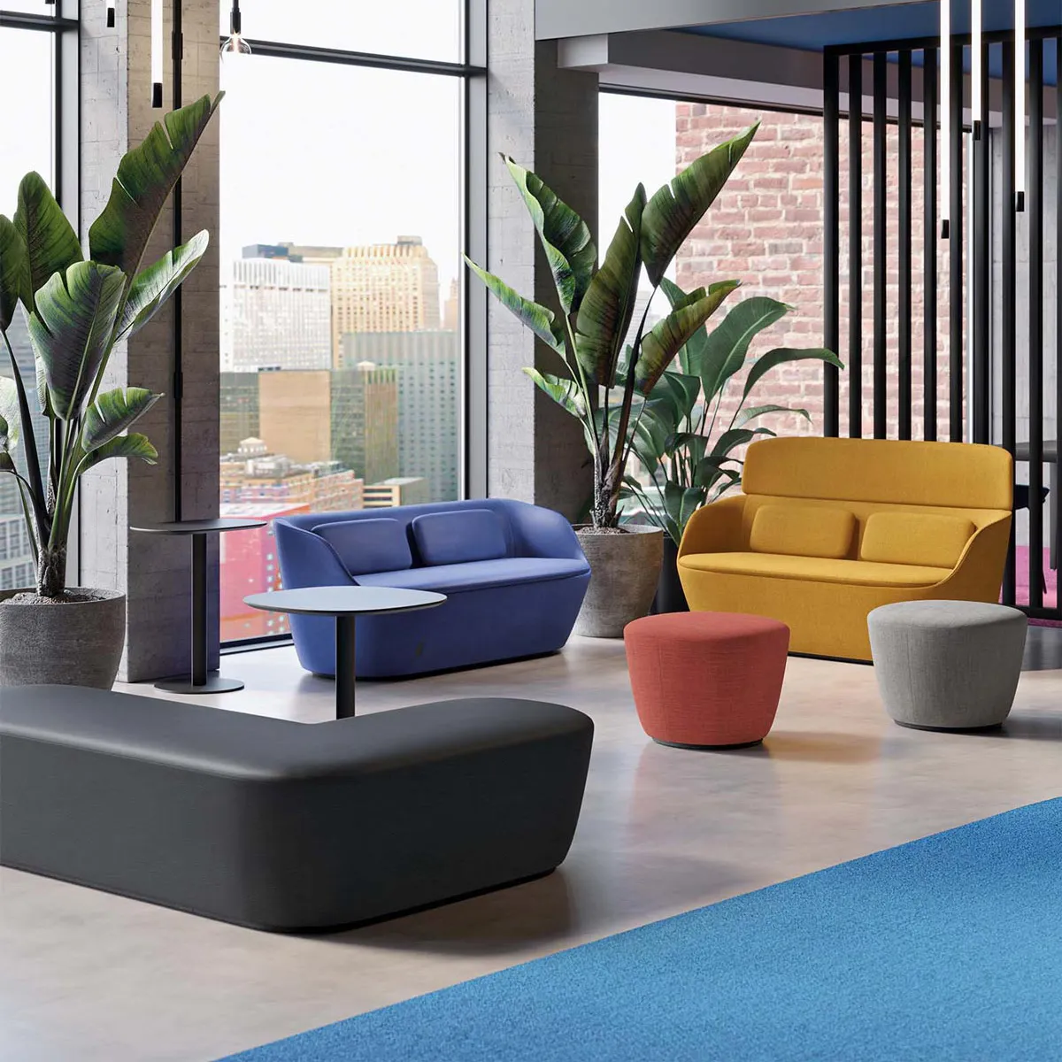 Two-seater Radar Sofa with high privacy backrest creating an intimate alcove within open lounge space