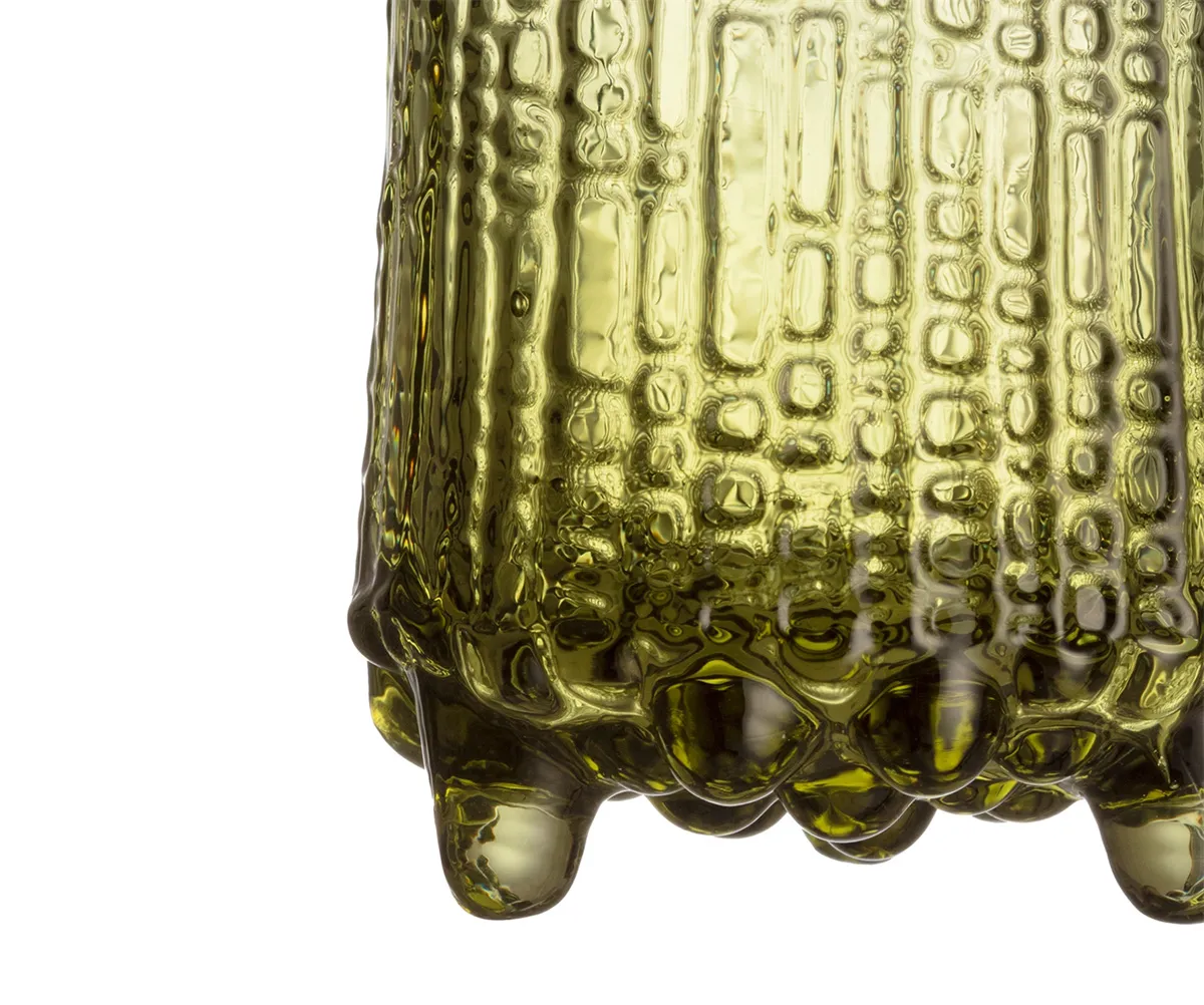 Exclusive shot glasses with ice-like design, mouth-blown in Finland with natural green color from Finnish sand