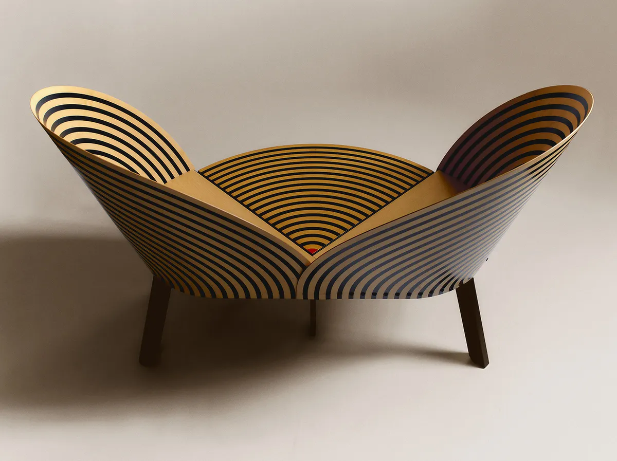 Complete Nanna Ditzel Bench for Two collection showing black, red, yellow, and pink colorway options