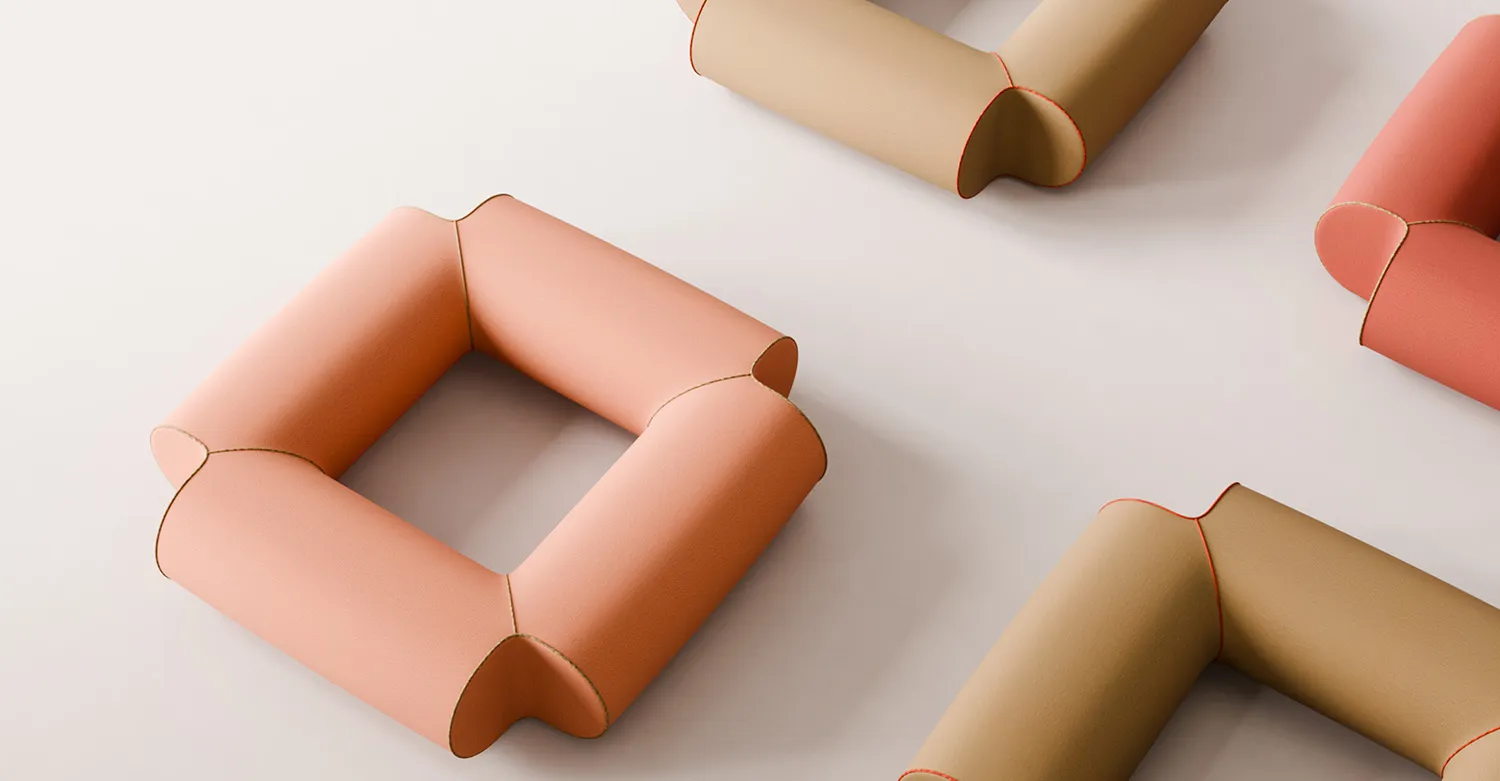 Pod family QUAD TRI complete seating collection geometric forms cylindrical silhouette contemporary furniture B&T