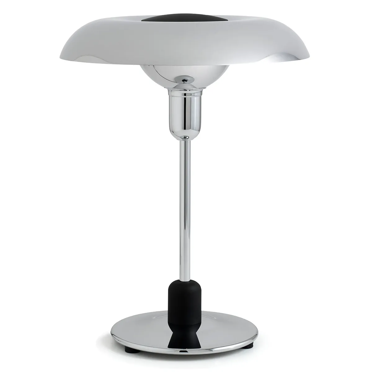 Side profile of RA250 Anniversary desk lamp highlighting elegant chrome finish and mathematical shade angles