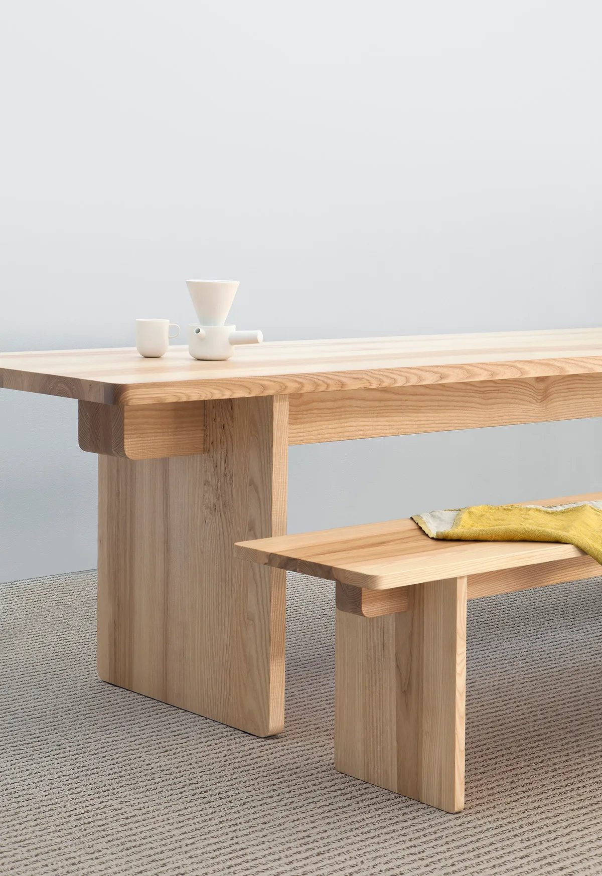 EDI bench and table collection by Swedish designers Claesson Koivisto Rune featuring customizable bespoke dimensions