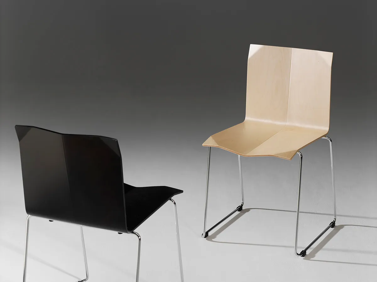 Origami chair by Sigurdur Gústafsson Källemo 2005 compression molded birch chrome steel Japanese inspired