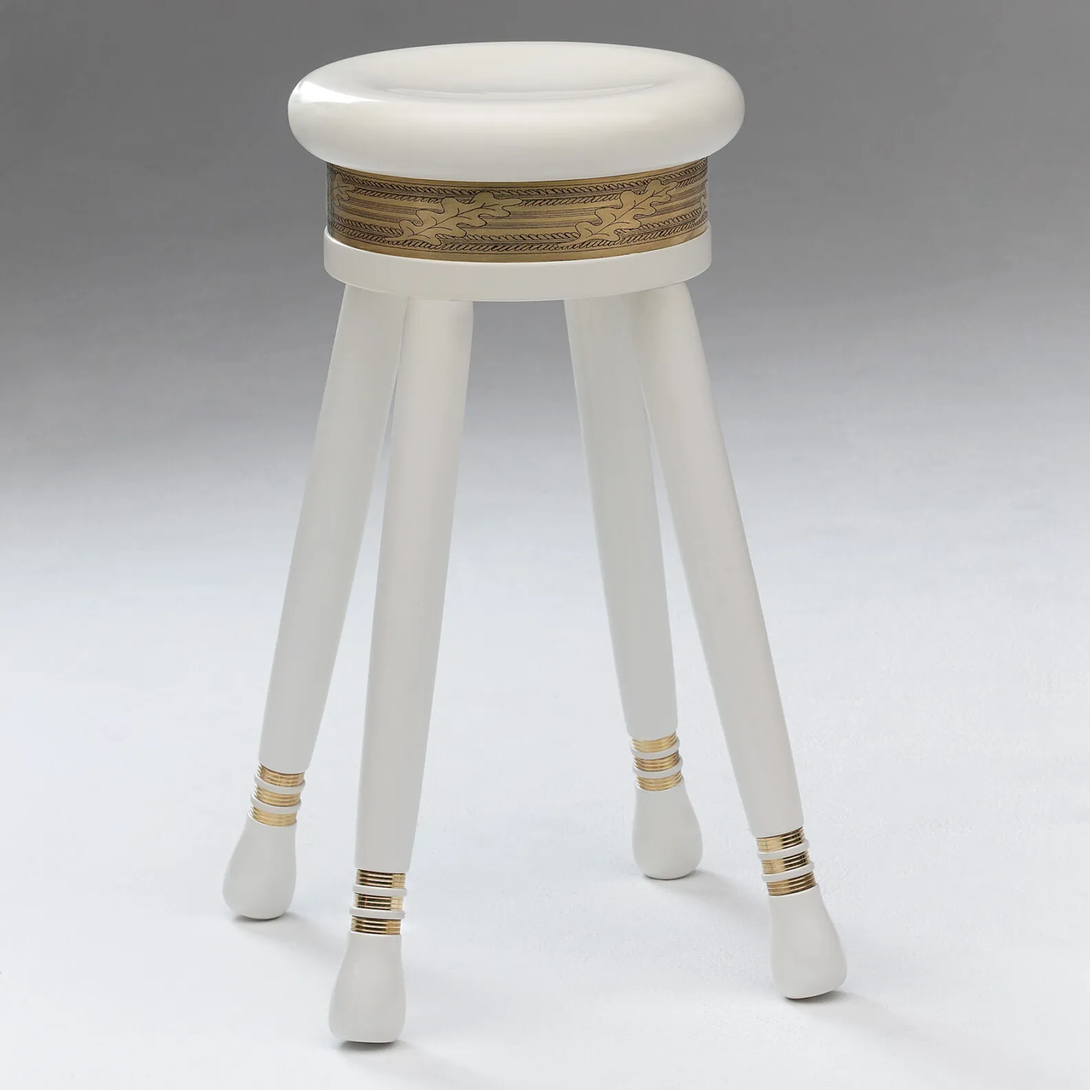 Mats Theselius Skepparpall stool by Källemo showing turned beech construction with brass band detail