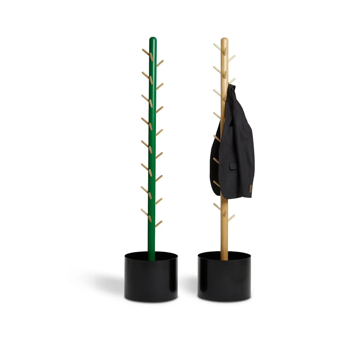 Louise Hederström Ouch cloth hanger by David Design showing full silhouette in ash wood with steel base