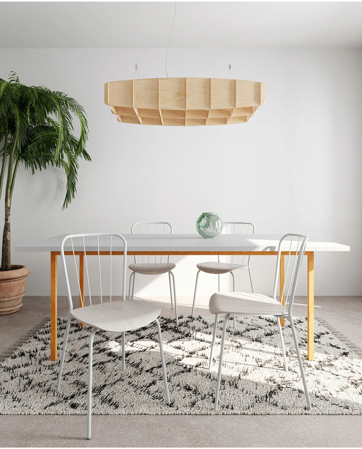 Ristikko 65 pendant lamp by Harri Koskinen illuminating modern dining room with birch warmth