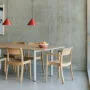 Annex Table Overhang anodized alu frame wb lacquered oak tabletop_Compass Pendant 260 pompeiian red_Pastis Chair wb lacquered oak