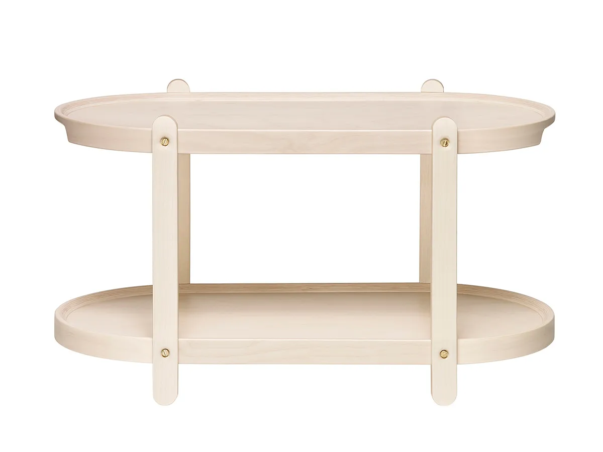 Side view of Kerros Iittala showing 302mm height and distinctive two-level design structure in birch wood