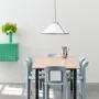Perforated Cabinet Wall S soft jade_Rey Chair slate blue_Ava Cone Pendant 600 white_Annex Table Overhang charcoal alu wb lacquered oak tabletop 01