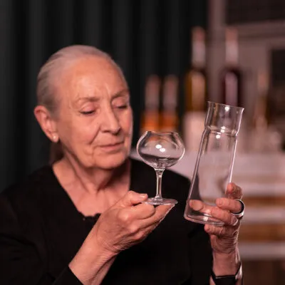 Ingegerd Råman La Pomme cider carafe hand-blown glass design Halimba Crystal Hungary traditional craftsmanship