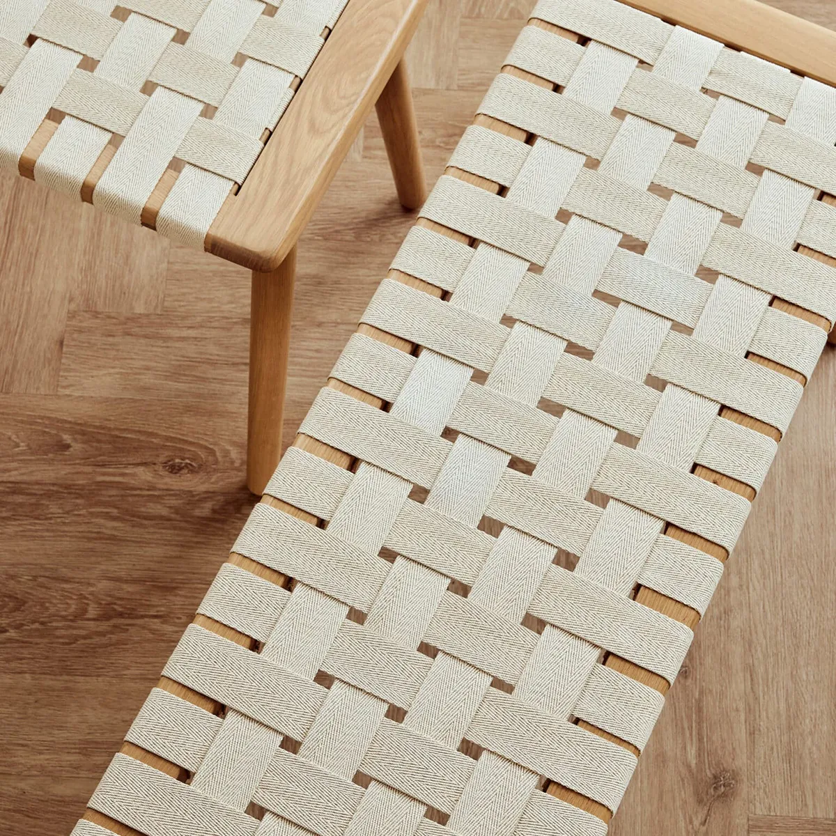 Allan Nøddebo Seat stool and bench in solid oak with woven Oeko-Tex cotton seat for Andersen Furniture
