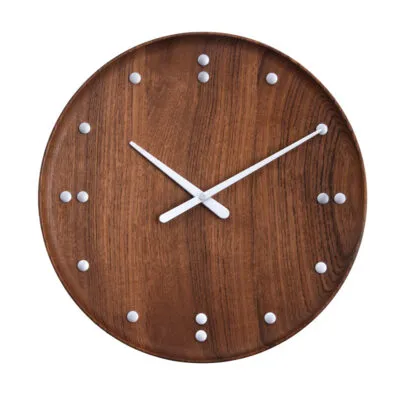 FJ Clock wall clock in natural teak with numberless aluminum dial designed by Finn Juhl for Architectmade