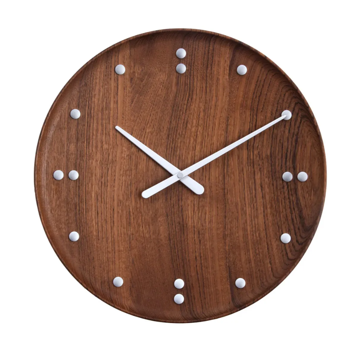 FJ Clock wall clock in natural teak with numberless aluminum dial designed by Finn Juhl for Architectmade