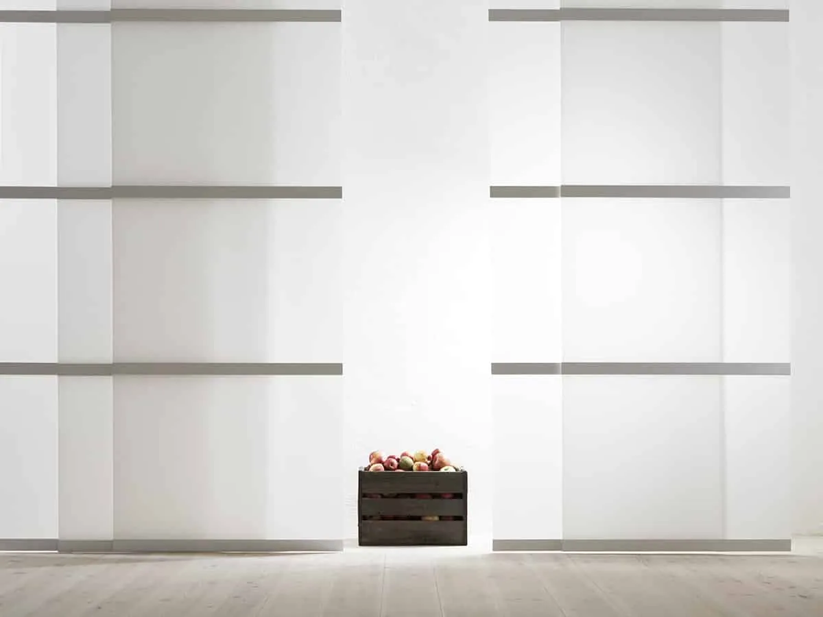 Ann Idstein Panel System with wooden slats and textile panels functioning as room divider in interior space