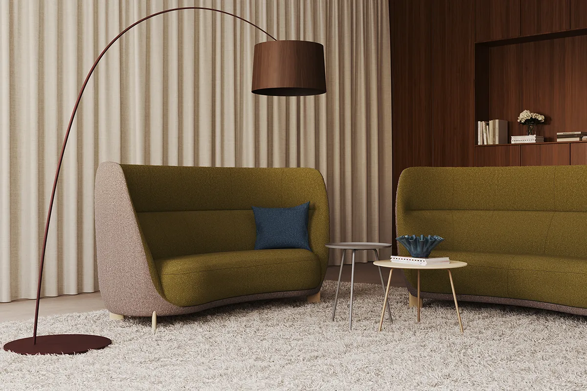 Arch sofa by Mattias Stenberg for Materia, organic freestanding upholstered seating with continuous backrest