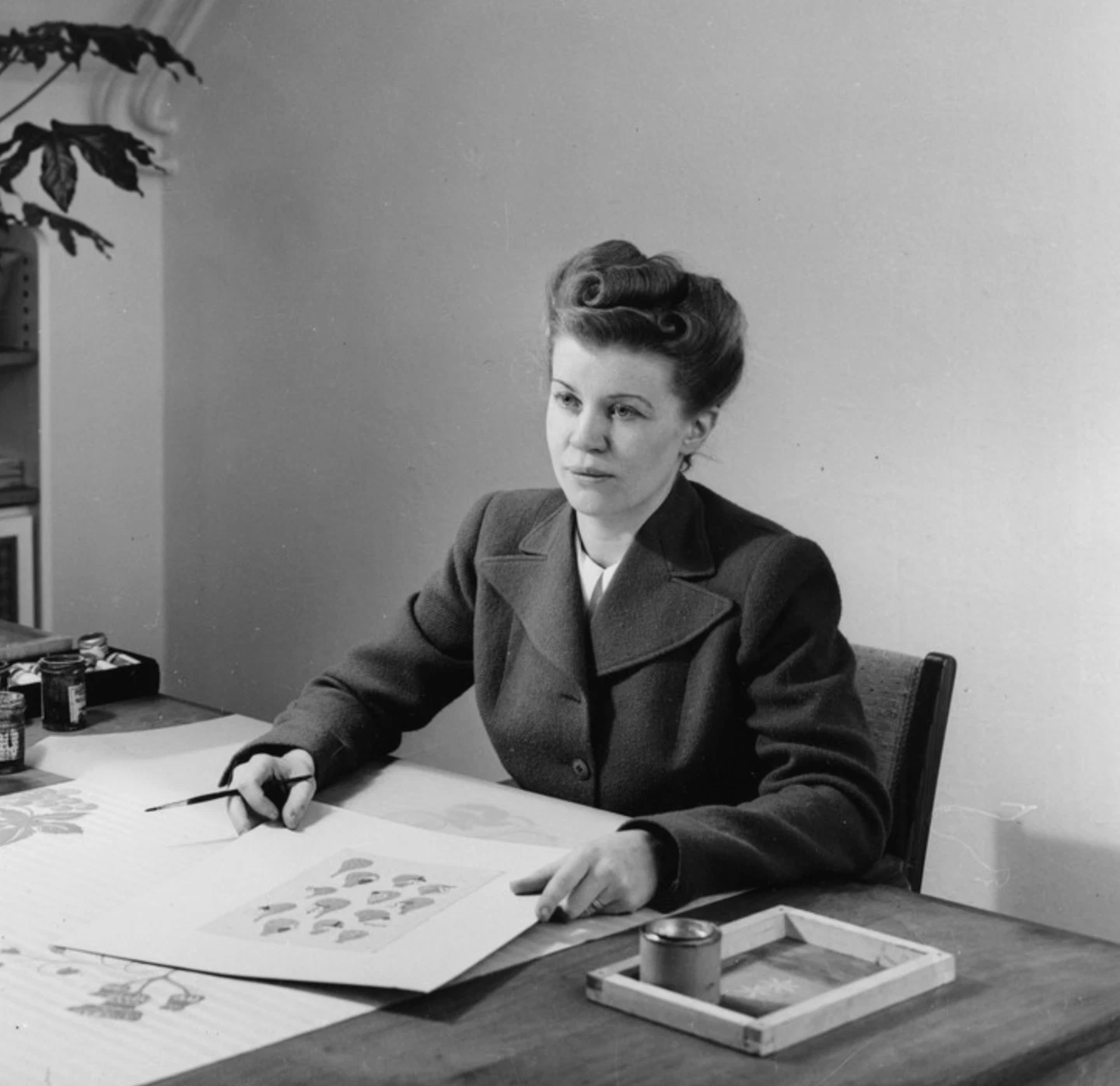 Astrid Sampe in NK's textile studio, Stockholm — designer and head of Textilkammaren 1937–1971