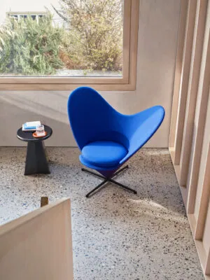 Heart Cone Chair Anniversary Edition 2026, Verner Panton for Vitra, duo-tone blue and purple upholstery