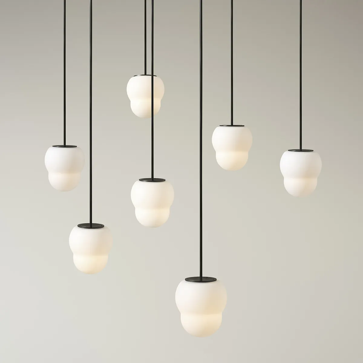 Fall pendant lamp by John Astbury for Pholc, opal glass globe with straight-cut silhouette