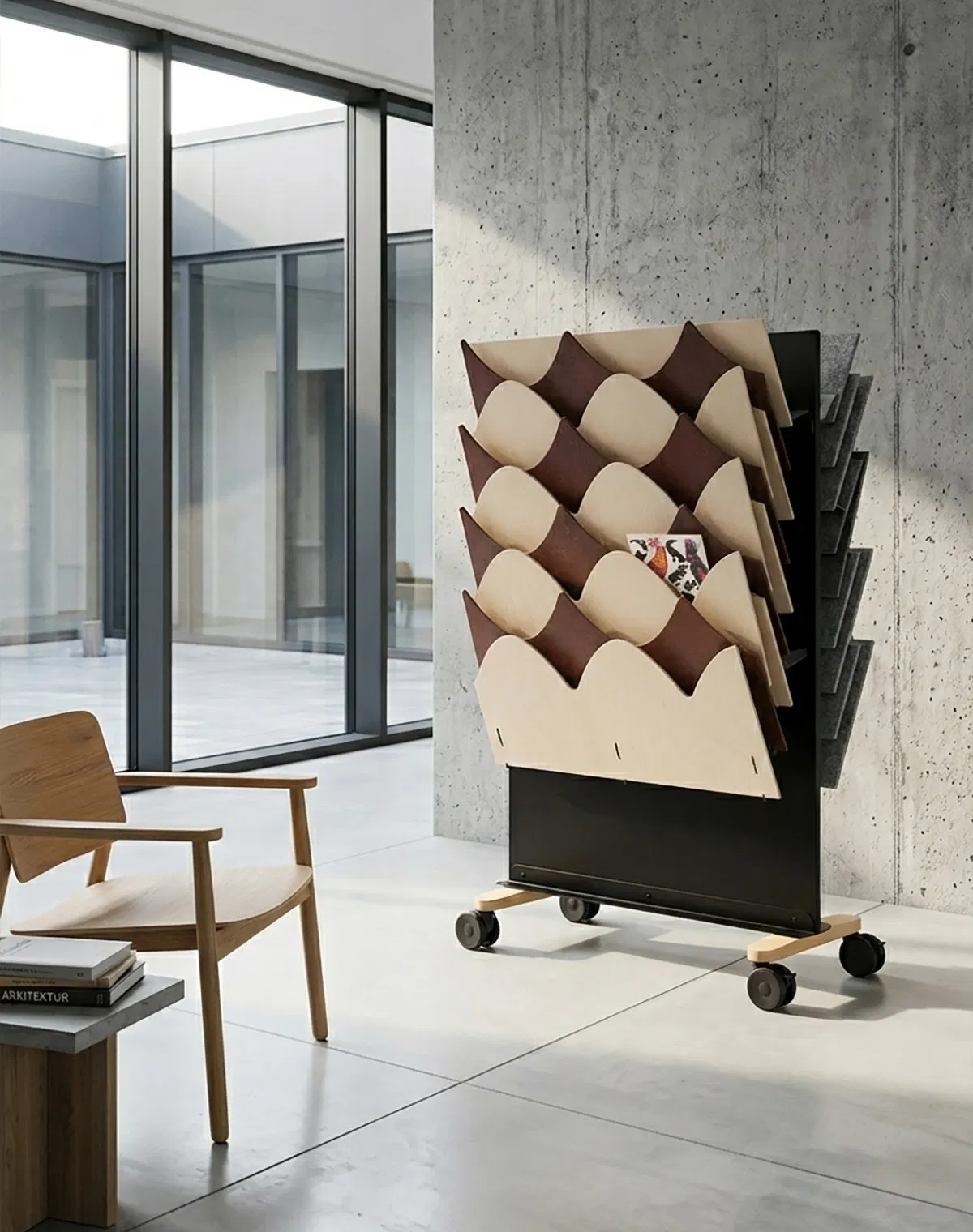 Päre FS/C freestanding room divider on castors by MottoWasabi for Vivero, felt panels with cut-out pattern