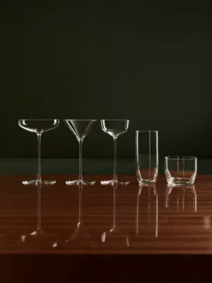 Five-piece Orrefors x Björn Frantzén bar set — Lowball, Highball, Nick & Nora, Martini, Coupe