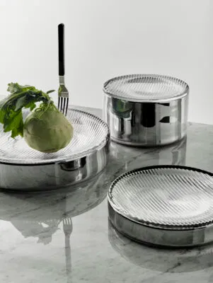 Array dish series in silver blown glass by Mattias Stenberg for Orrefors