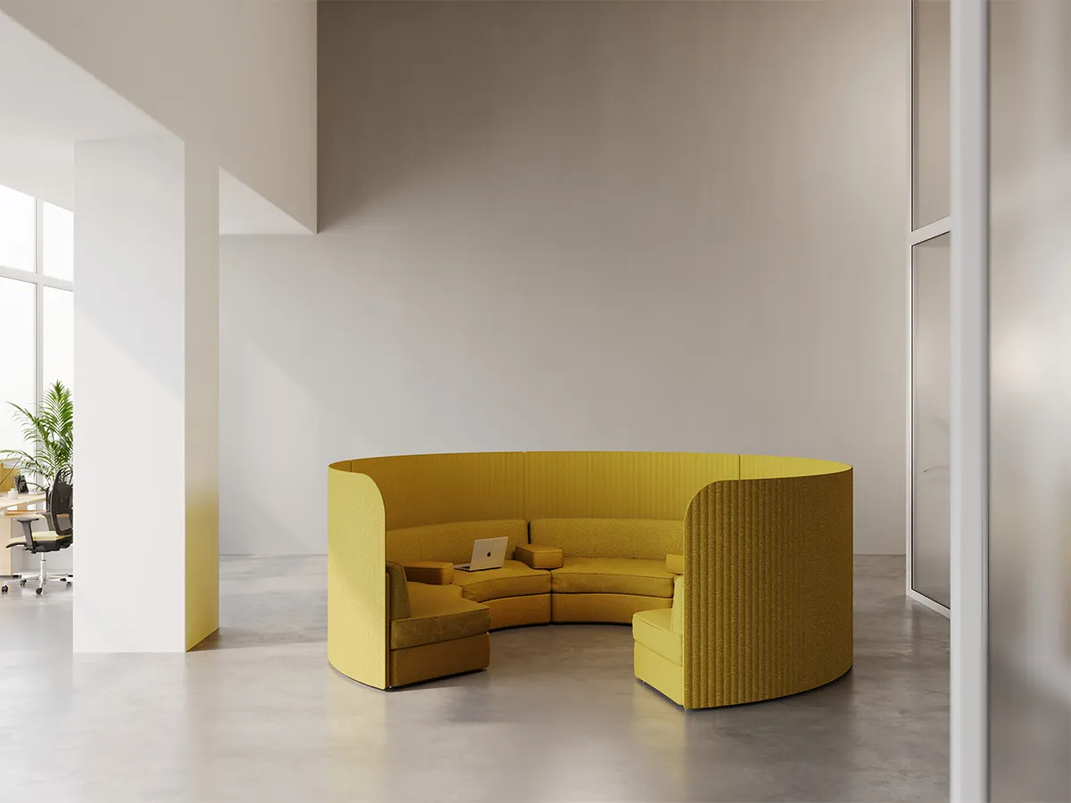 Versatile Focus Spaces sofa modules by Note Design Studio arranged in a communal configuration for Zelenzio