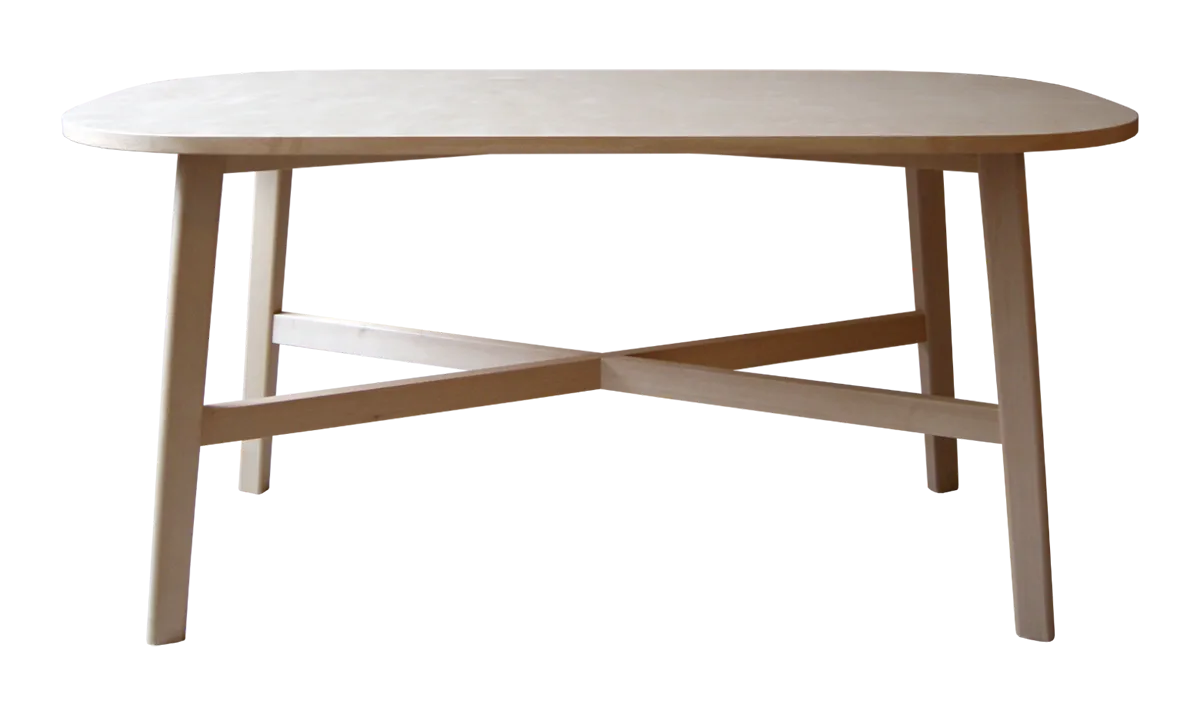 Humlan 773 minimalist coffee table in birch veneer showcasing soft organic curves and elegant proportions, designed by Eva Schildt