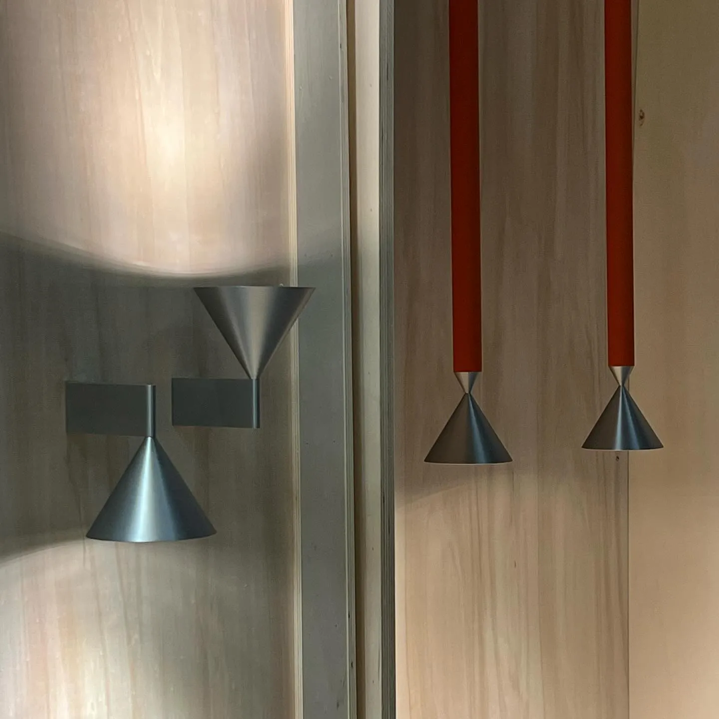 The new members in Apollo lighting collection by Broberg & Ridderstråle for PHOLC featuring conical brass and aluminum lamps with dynamic balanced design.